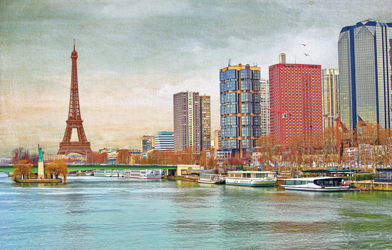 Photo wallpaper the sky, bridge, river, France, Paris, tower, home, Hay