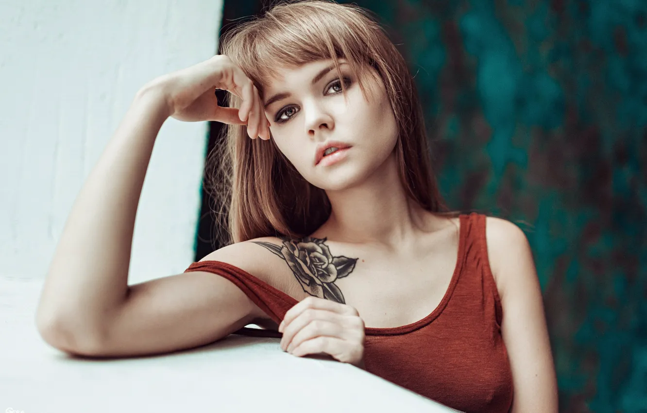 Photo wallpaper look, portrait, tattoo, Nastya, Anastasia Shcheglova