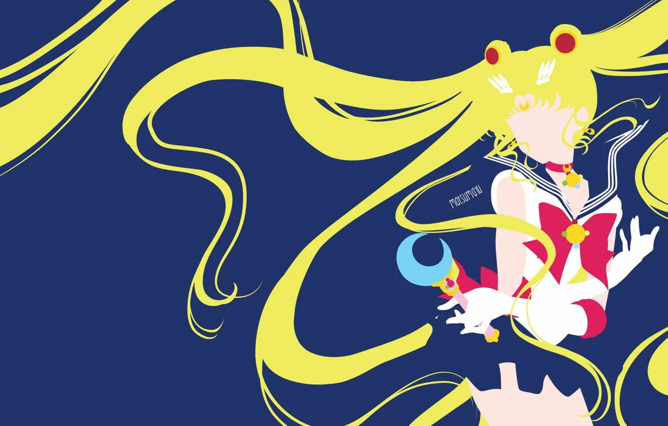 Photo wallpaper girl, minimalism, Blue background, Sailor Moon