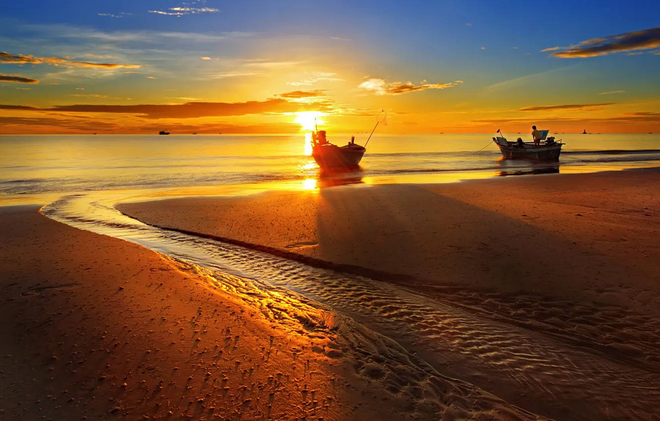 Photo wallpaper Thailand, Sunset, dreamstime, Hua-Hin beach