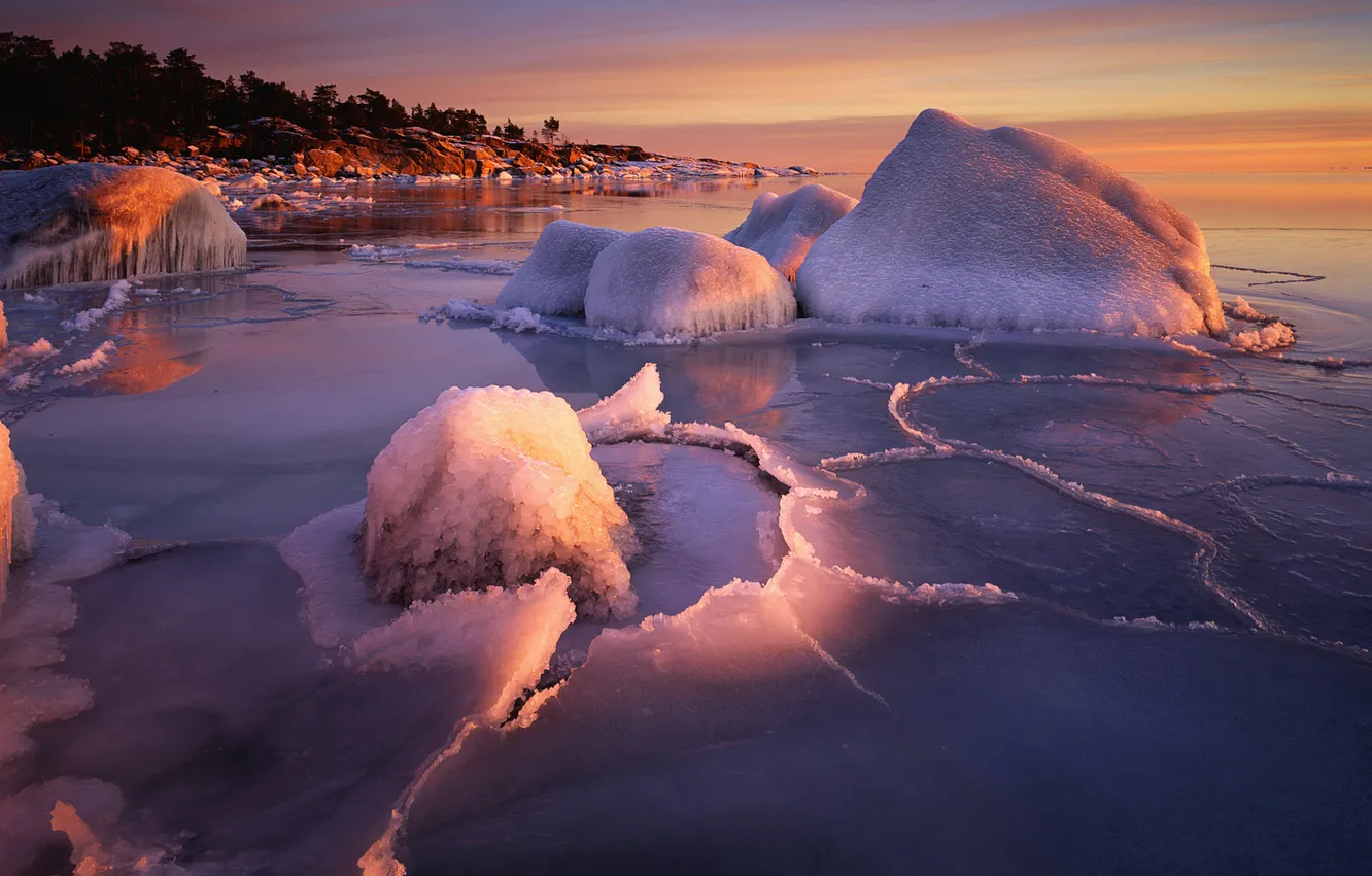 Photo wallpaper winter, coast, ice, Sweden, Sweden, The Gulf of Bothnia, Langvind, Botnic Sea