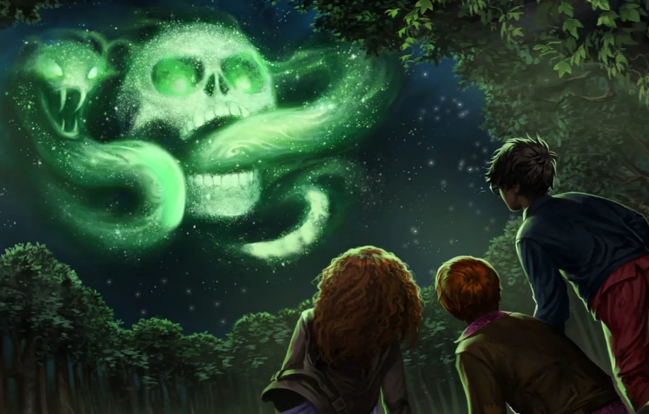 Photo wallpaper skull, snake, Potter, Harry Potter, Ron, Harry, Hermione, Hermione Granger