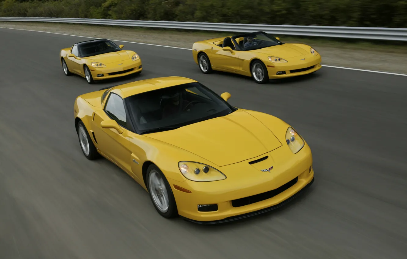 Photo wallpaper road, auto, Wallpaper, speed, three, chevrolet corvete z06, chevrolet corvete, chevrolet corvete coupe