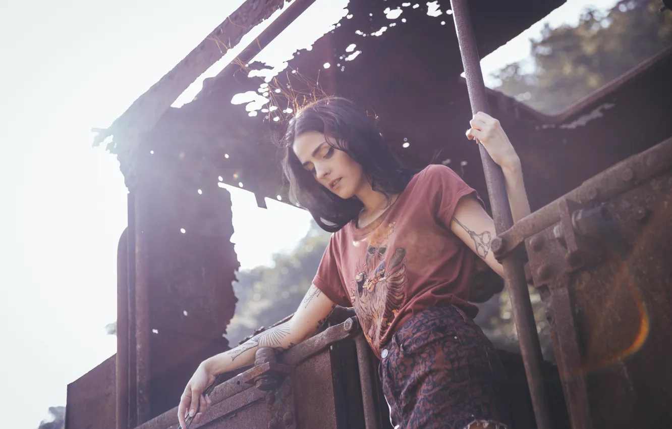 Photo wallpaper girl, brunette, tattoo, Fernanda Minillo