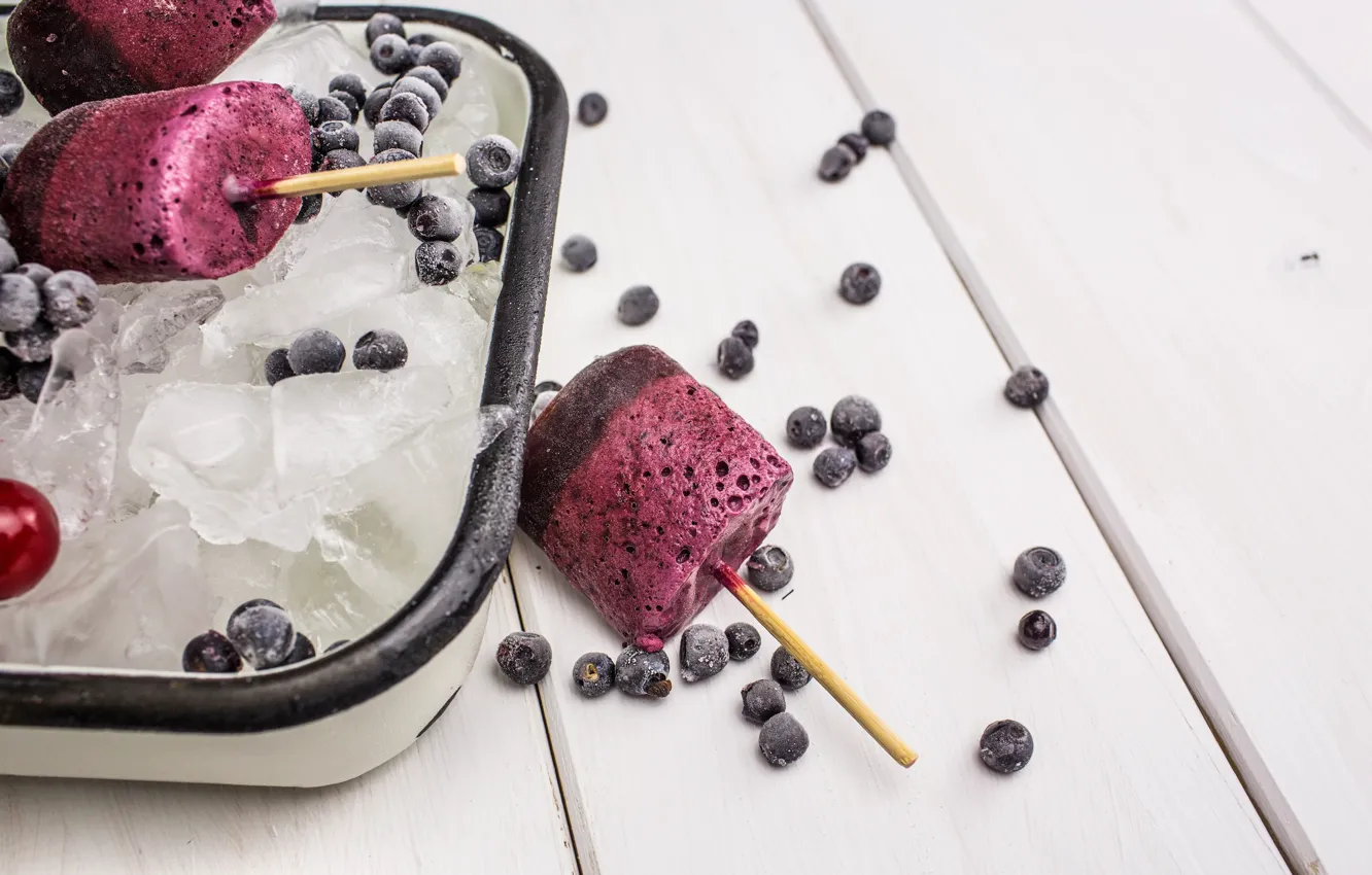 Photo wallpaper ice, berries, Board, blueberries, ice cream, Crushed, placer, tray
