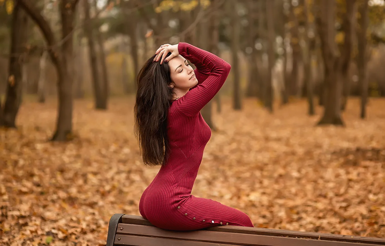 Photo wallpaper fashion, style, model, brunette, red dress, A Diakov George