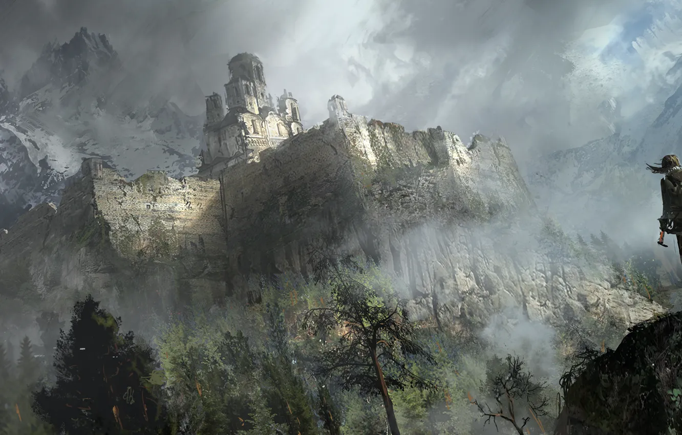 Photo wallpaper Mountains, Game, Lara Croft, Art, Game, Lara Croft, Rise of the Tomb Raider