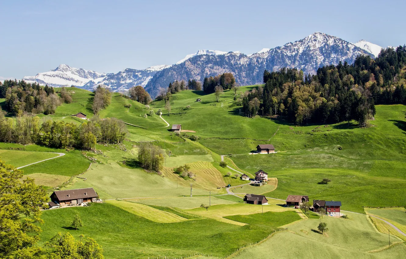 Photo wallpaper mountains, Switzerland, house, Canton of Nidwalden, Burgenstock