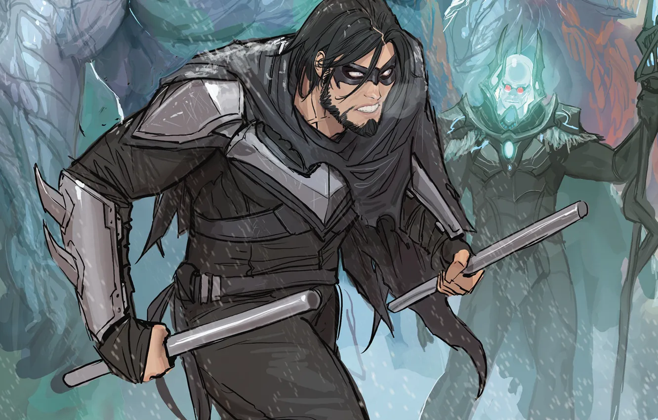 Photo wallpaper snow, figure, mask, hero, costume, artist, villain, beard