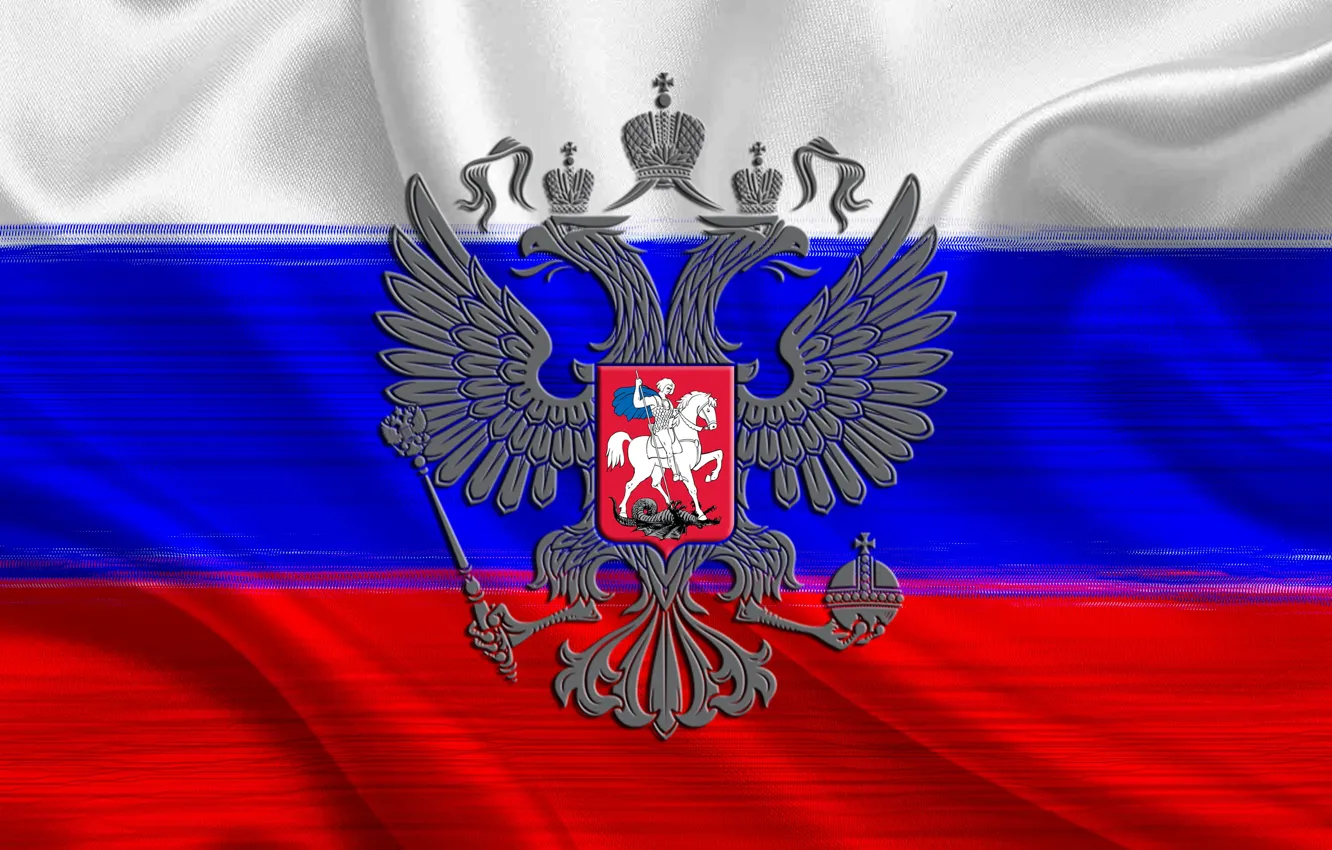 Photo wallpaper white, blue, red, flag, Russia, coat of arms, tricolor, double-headed eagle