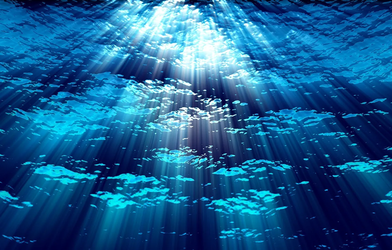 Photo wallpaper water, blue, background, depth, rays of light