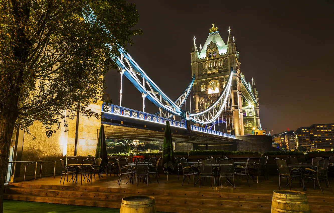 Photo wallpaper night, bridge, lights, England, London, Tower Bridge