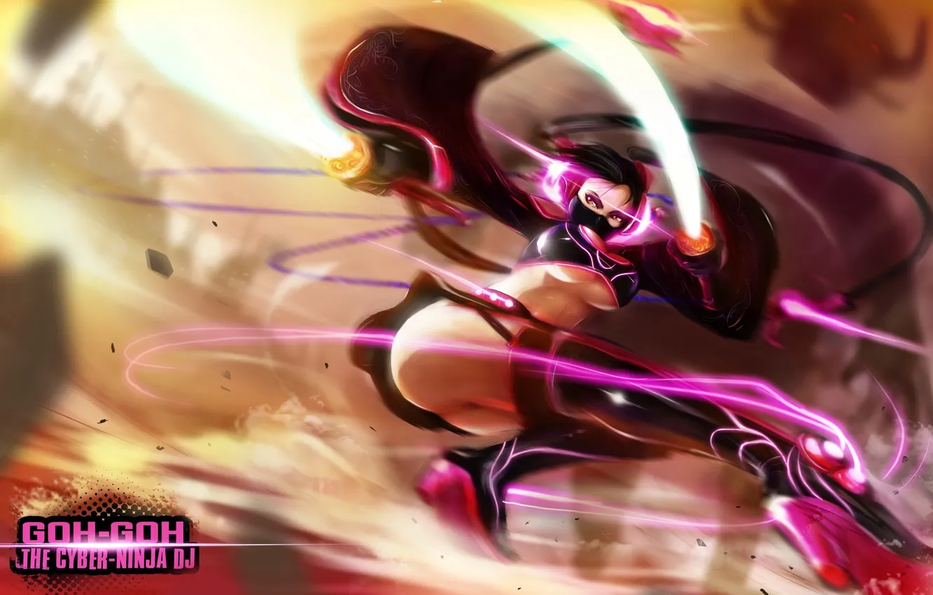 Photo wallpaper girl, movement, sword, art