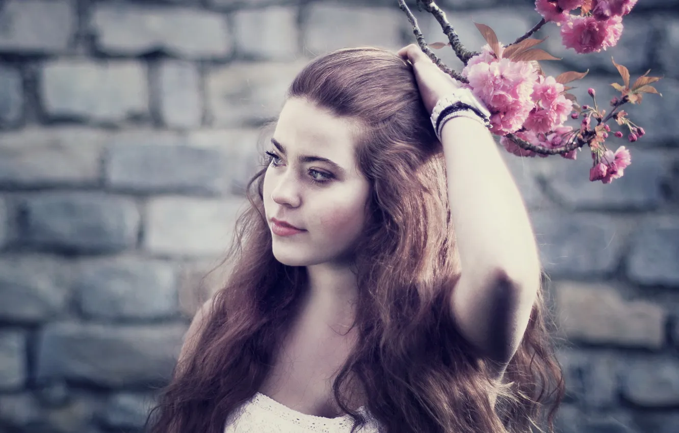 Photo wallpaper girl, spring, Apple