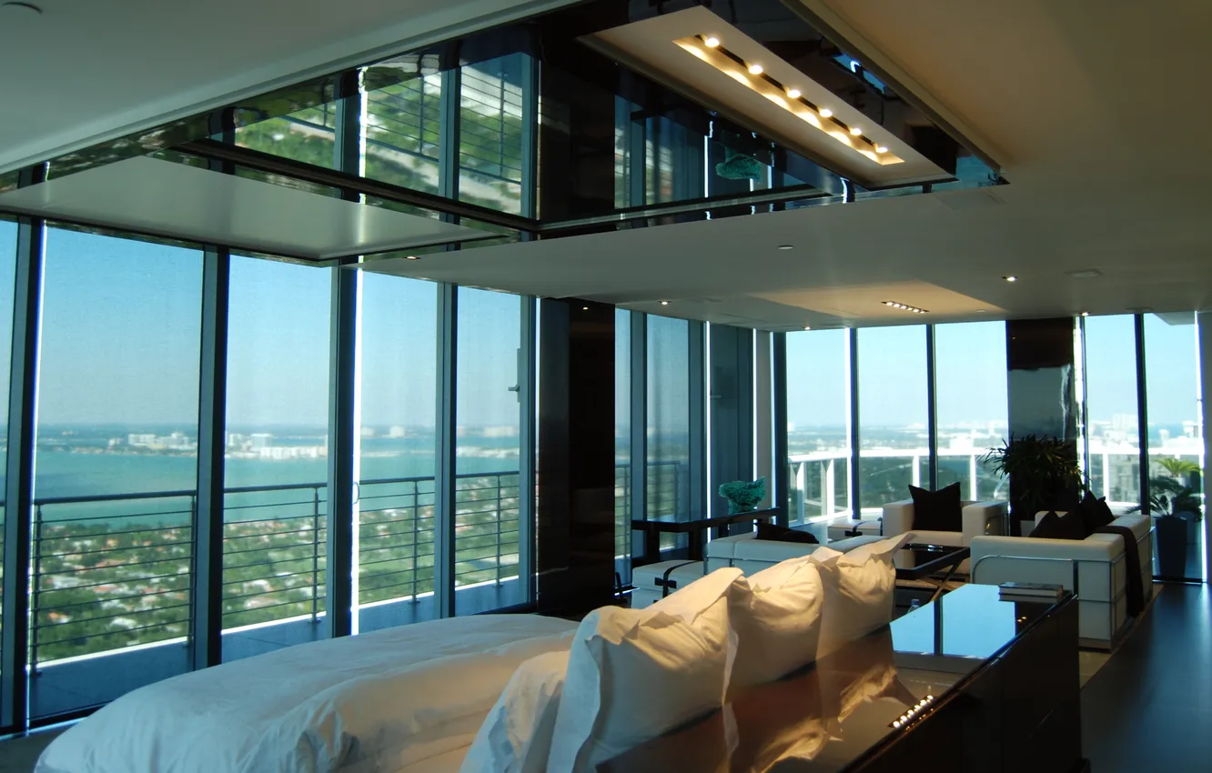 Photo wallpaper design, style, interior, balcony, penthouse, megapolis, living room