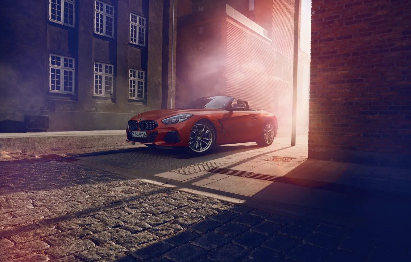 Photo wallpaper light, red, street, home, pavers, BMW, Roadster, BMW Z4