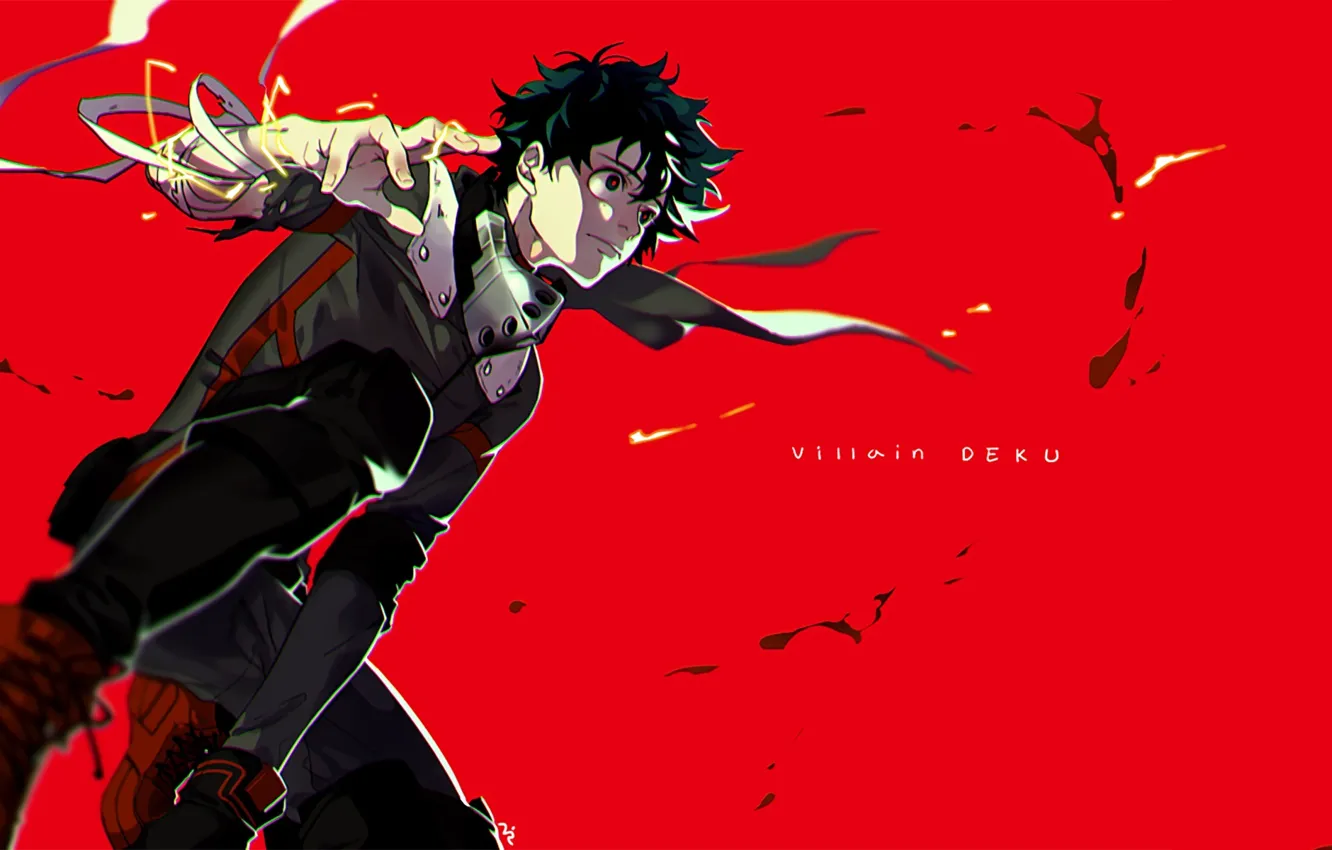 Photo wallpaper red, background, anime, art, guy, Boku no Hero Academy