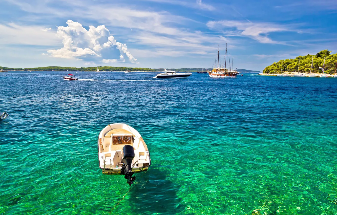 Photo wallpaper sea, yachts, boats, Croatia, Adriatica, Croatia, Jadran, the island of Gvar