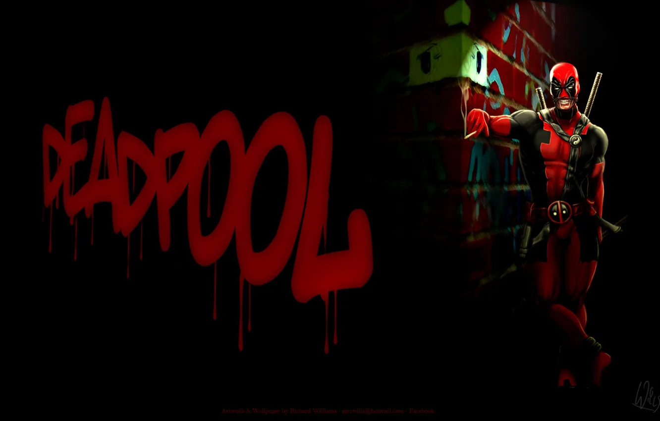 Photo wallpaper red, katana, cigarette, Deadpool, Marvel, Deadpool, Comics, Wade Wilson