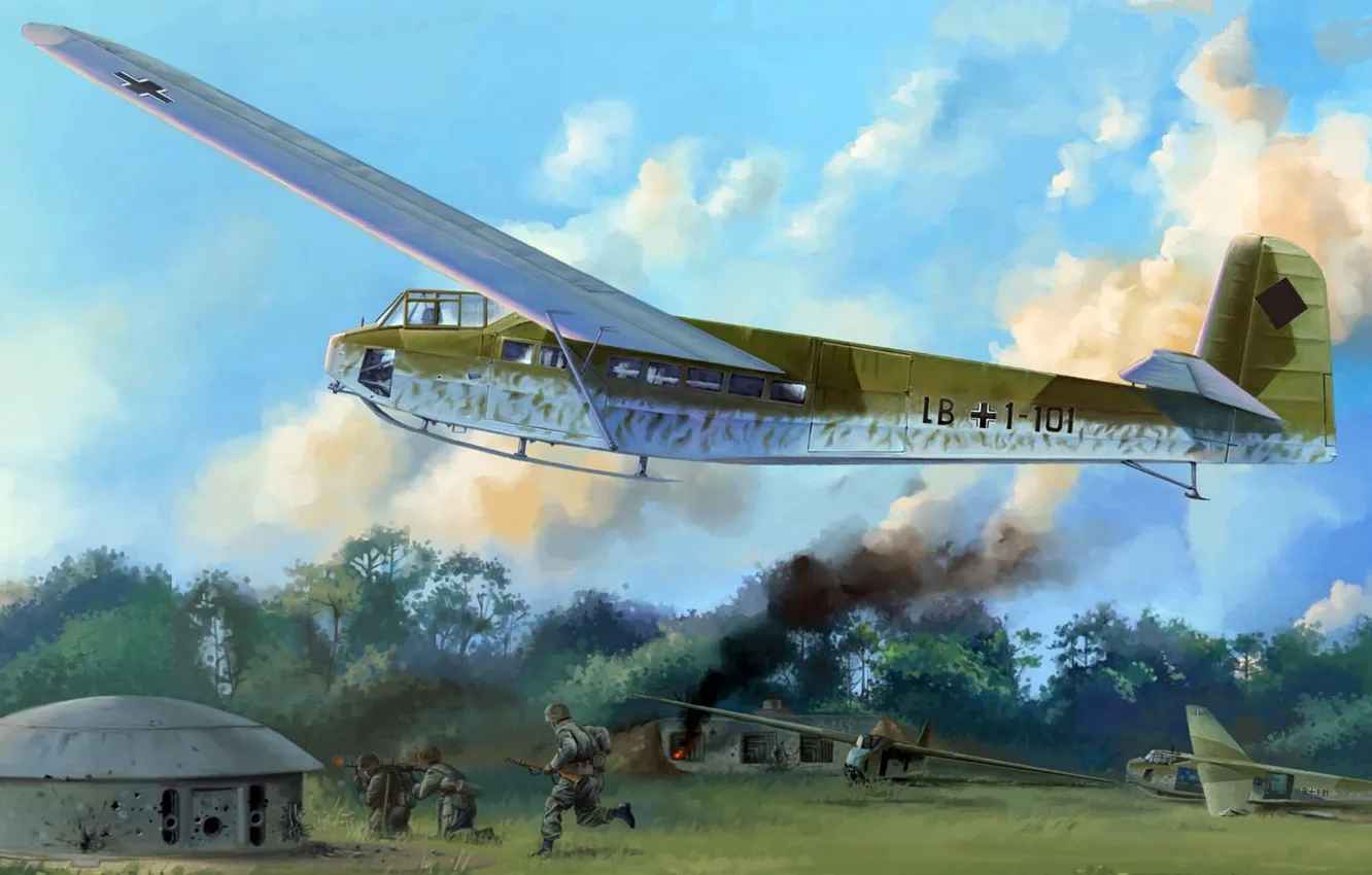 Photo wallpaper DFS 230, the Belgian Fort, Luftwaffe transport glider, Eben-Emal