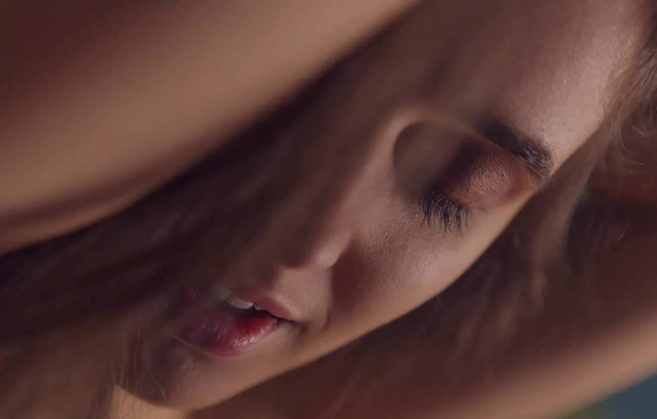 Photo wallpaper woman, lips, mouth, eyes closed, teeth, EMILY J, Seduce, try