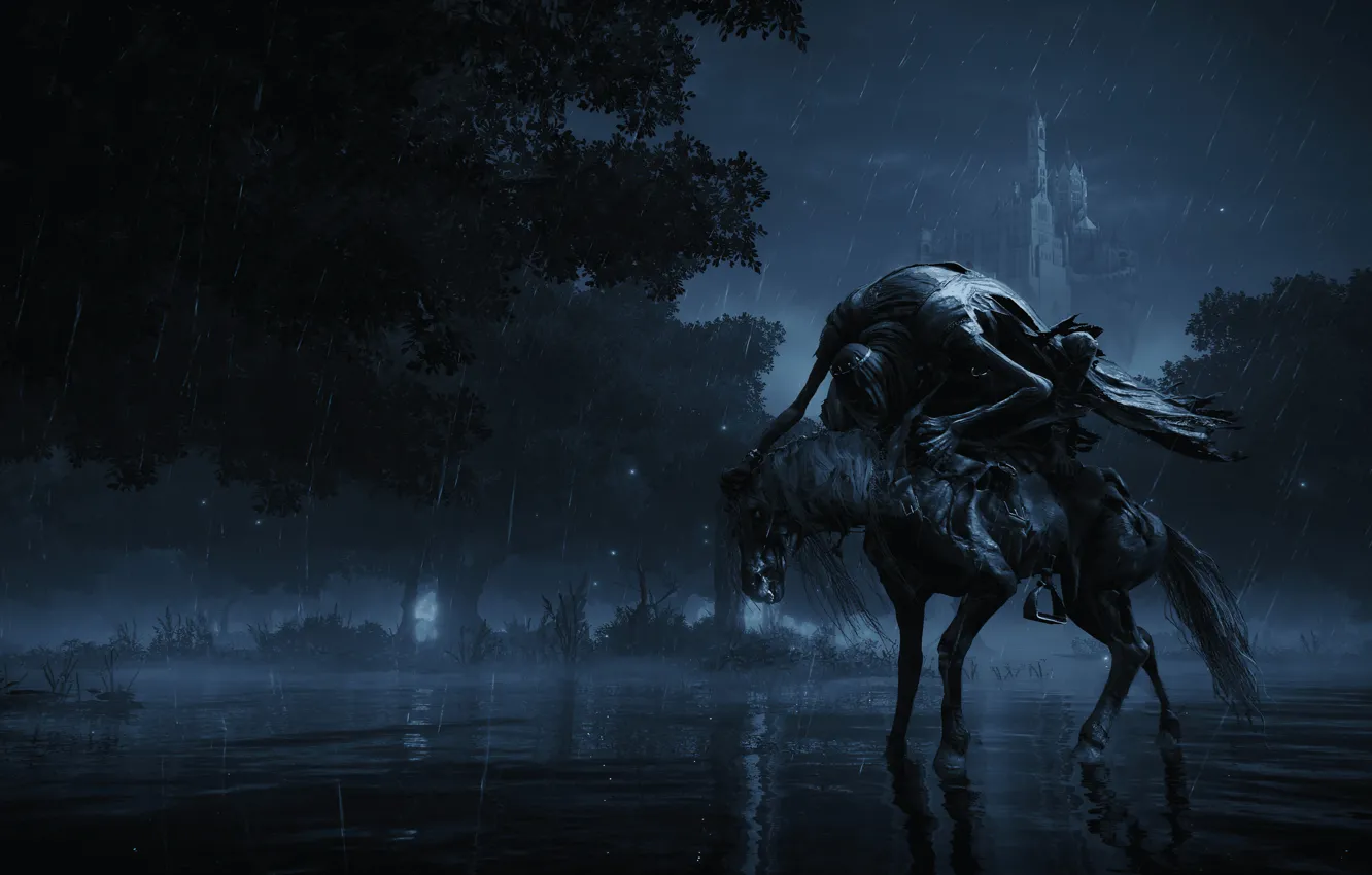 Photo wallpaper rain, landscape, from software, game art, Elden Ring, Night Rider