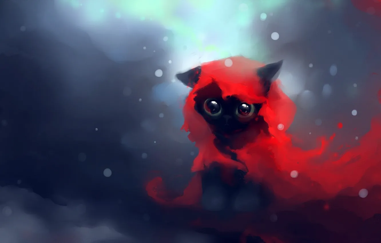 Photo wallpaper eyes, look, snow, kitty, red, apofiss