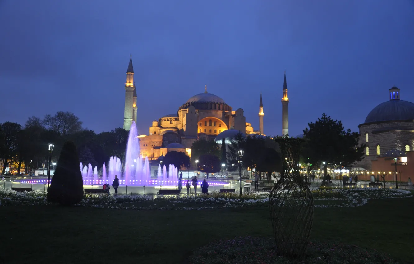 Photo wallpaper night, the city, fountain, Istanbul, Turkey, Istanbul, Turkey