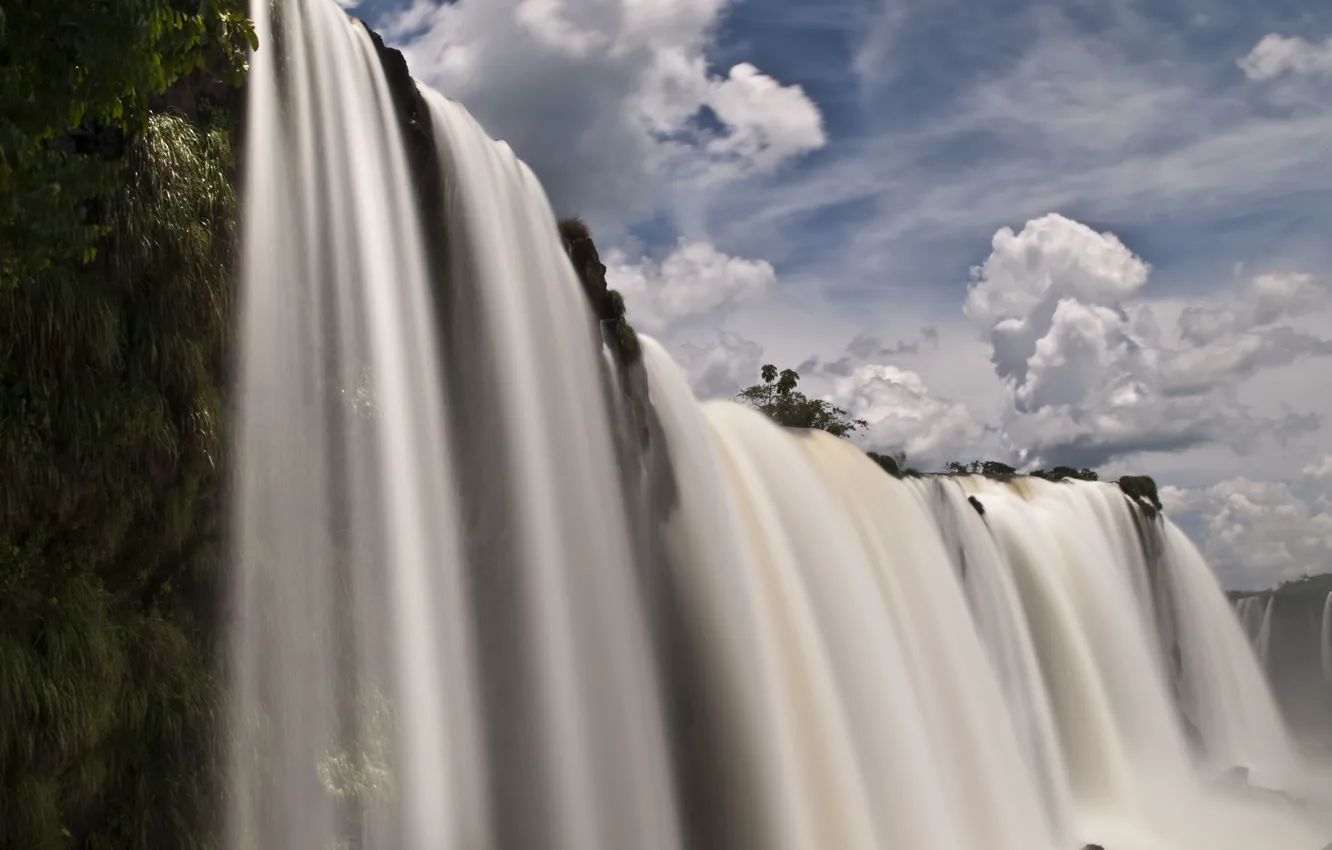 Photo wallpaper water, clouds, waterfall, Brasil, Paraná, Iguazu falls