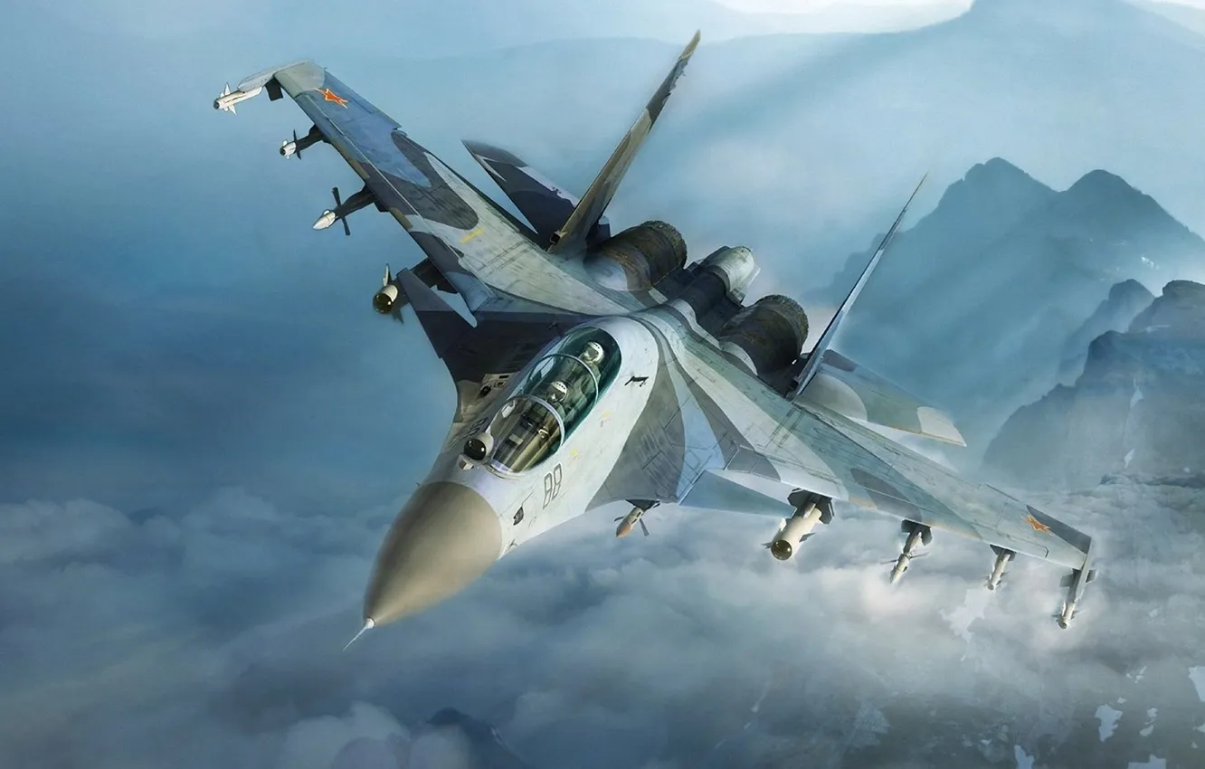 Photo wallpaper aircraft, military, aviation, drawing, SU 35