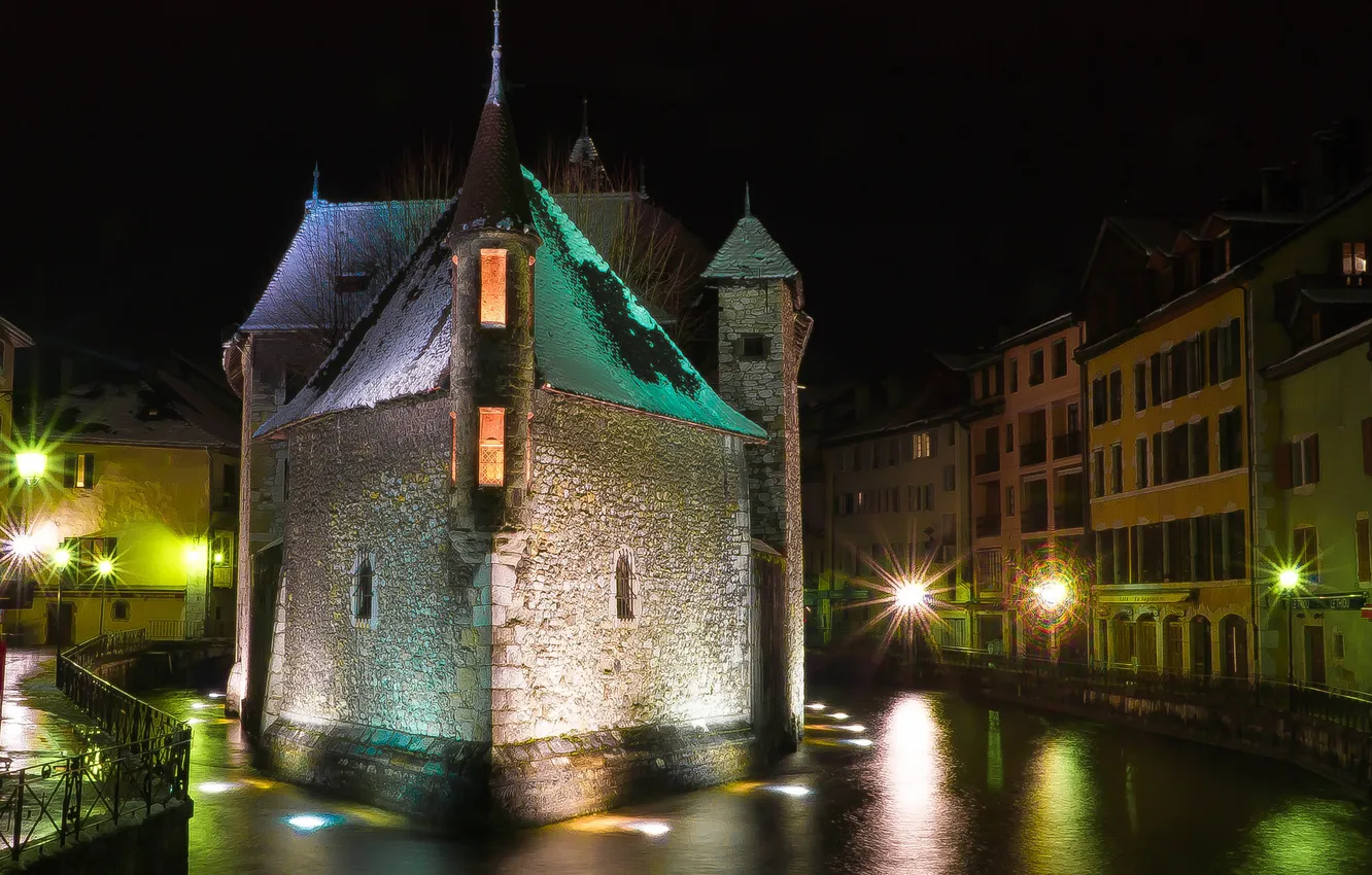 Photo wallpaper night, lights, France, home, channel, Annecy