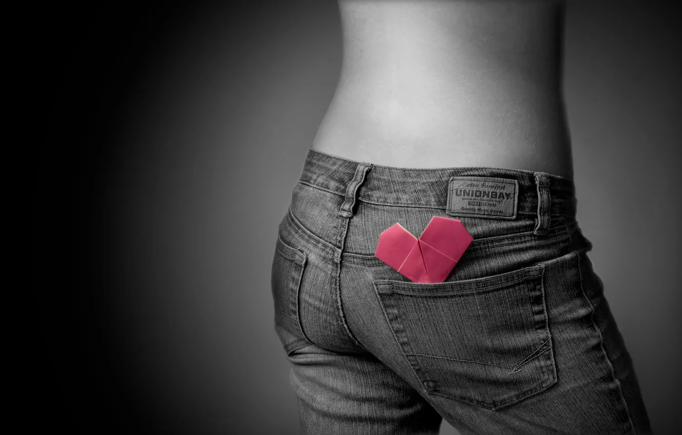 Photo wallpaper girl, jeans, hearts
