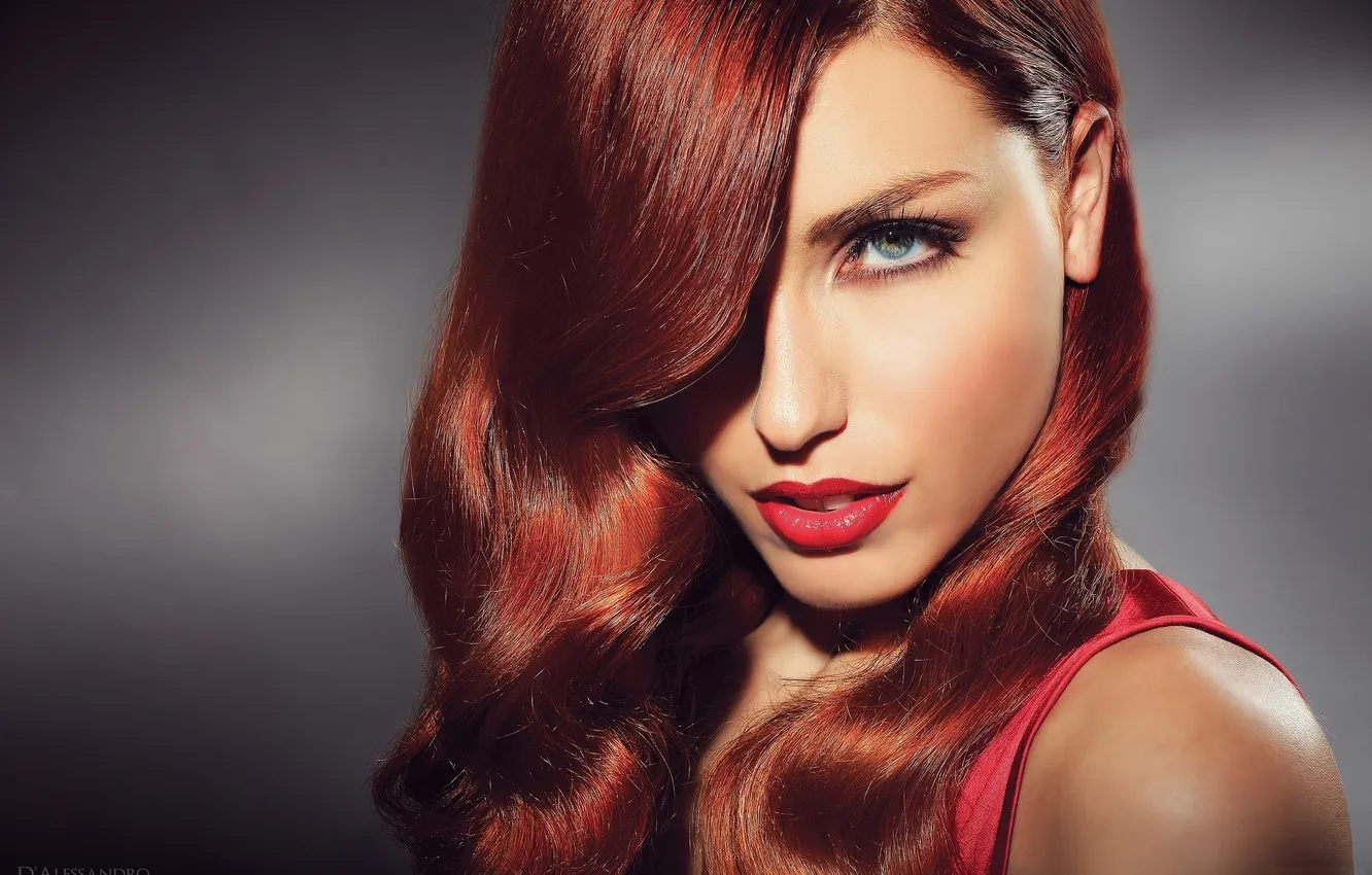 Photo wallpaper look, girl, eyelashes, background, tan, makeup, red, shoulders