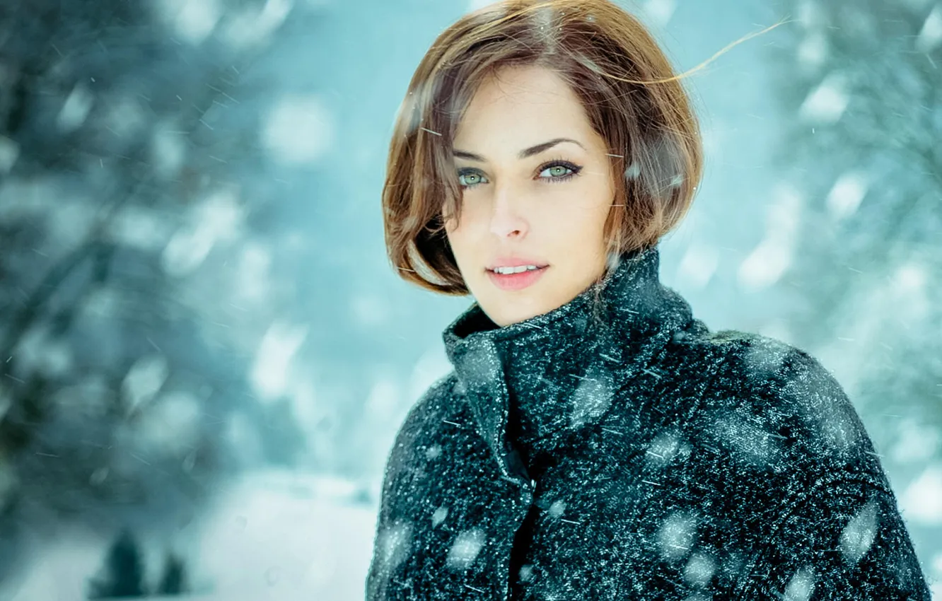 Photo wallpaper winter, girl, smile, photo, model, beautiful, coat