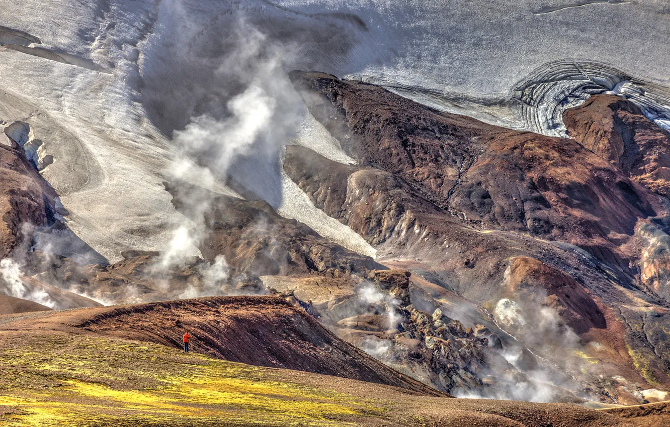 Photo wallpaper mountains, people, glacier