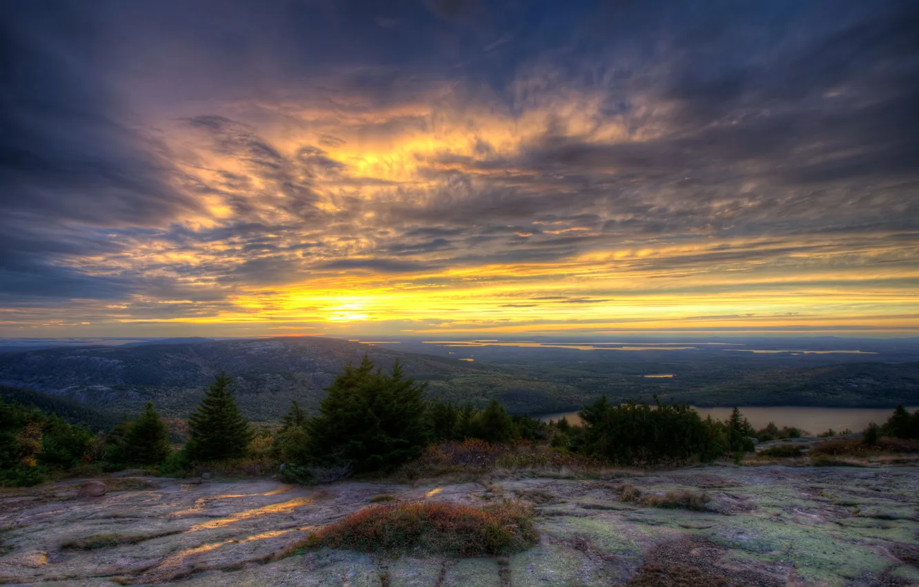 Photo wallpaper the sky, clouds, landscape, nature, Park, horizon, USA, Acadia
