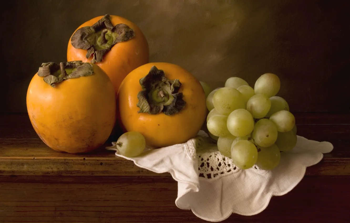 Photo wallpaper grapes, fruit, persimmon