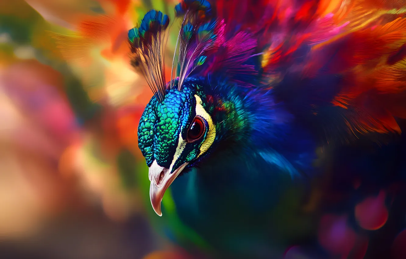 Photo wallpaper bird, peacock, AI art, neural network