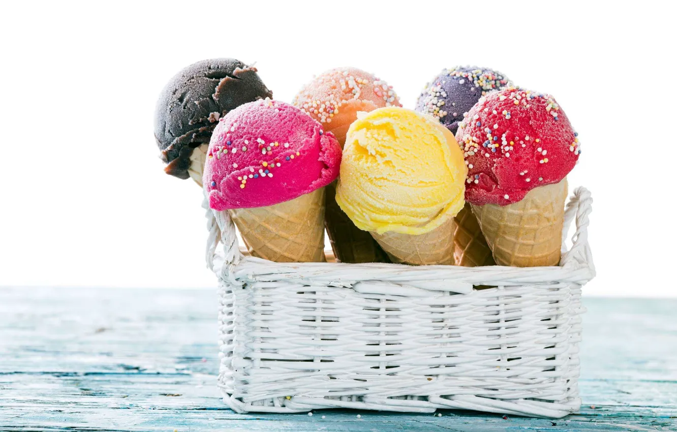 Photo wallpaper berries, chocolate, ice cream, basket, dessert, waffle, cups