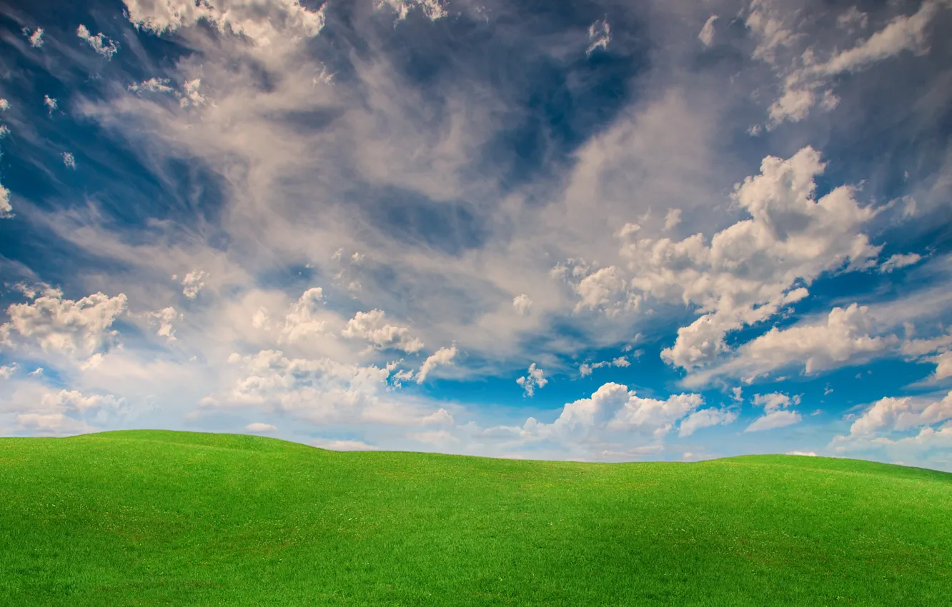 Photo wallpaper greens, summer, the sky, clouds, meadow