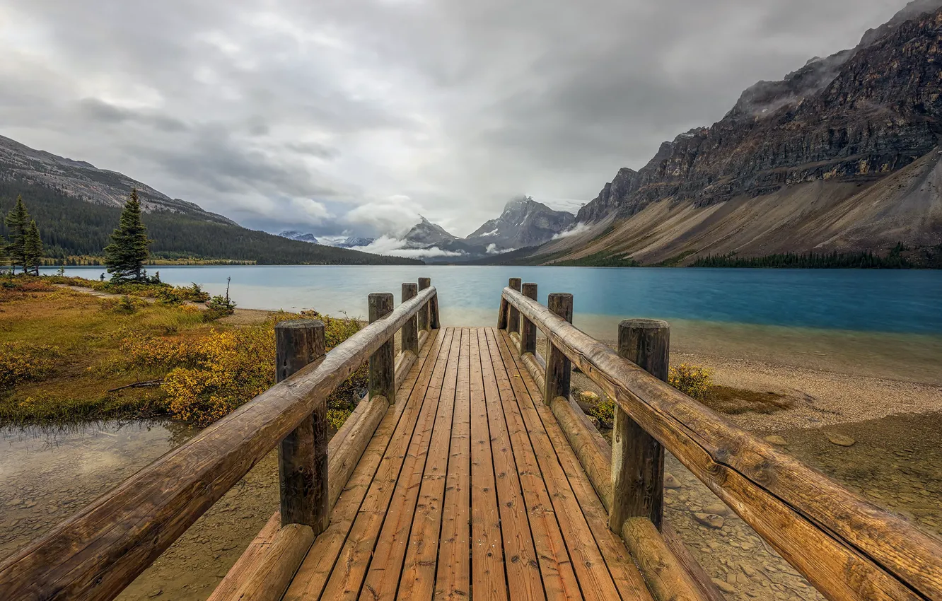 Photo wallpaper Alberta, Canadian Rockies, Bow Lake, Misty Morning