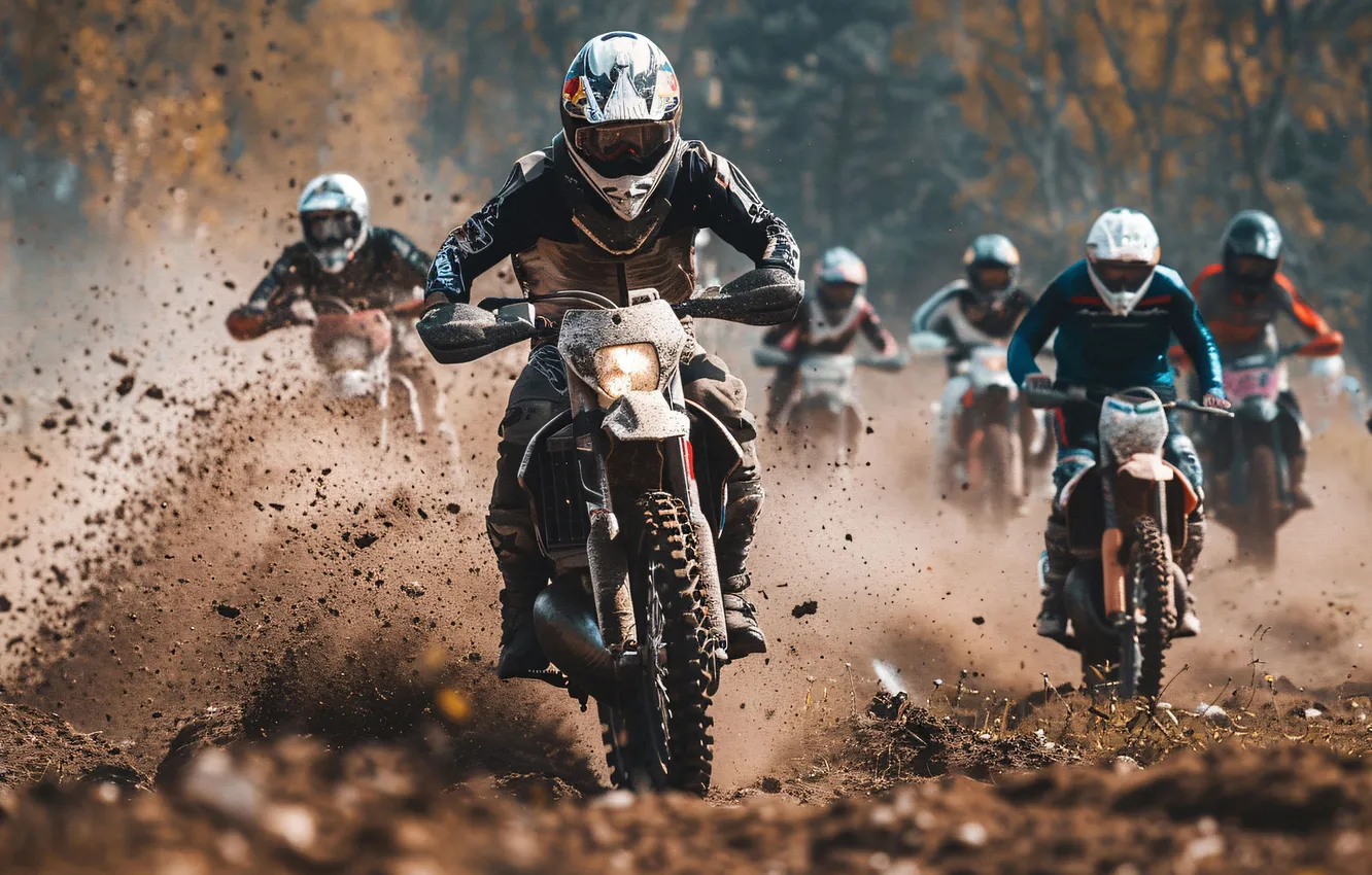 Photo wallpaper dirt, motorcycle, athlete, male, Motorsport, digital art, AI art, The Art of Artificial Intelligence