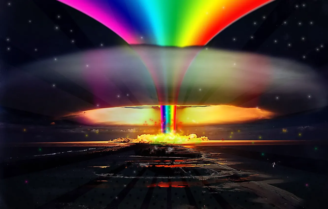 Photo wallpaper the explosion, rainbow, Nuclear, rainbow, explosion