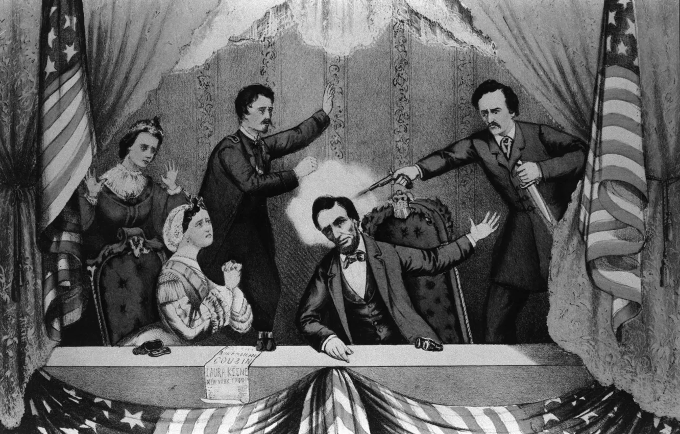 Photo wallpaper revolver, flag of America, The Murder Of Abraham Lincoln, John Wilkes Booth