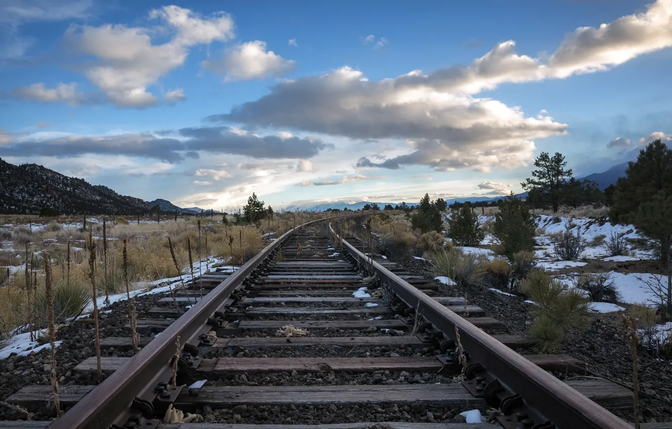 Photo wallpaper nature, perspective, railroad