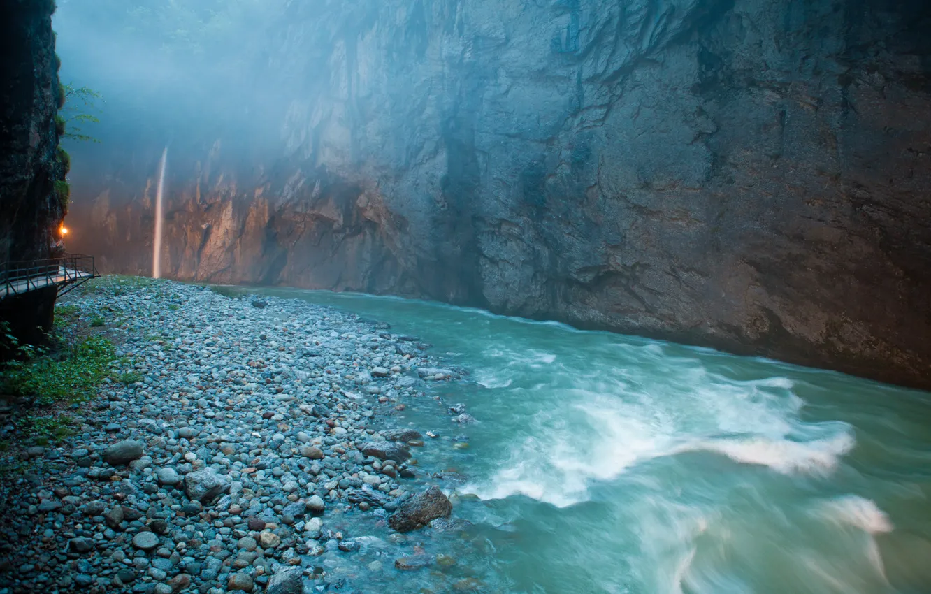 Photo wallpaper water, stones, waterfall, stream, Switzerland, the transition, gorge, river