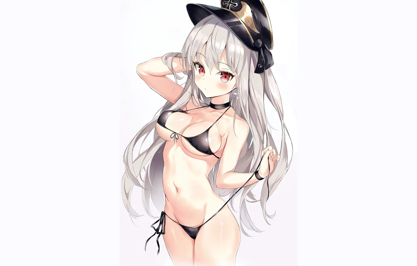 Photo wallpaper girl, sexy, cleavage, boobs, anime, beautiful, red eyes, pretty