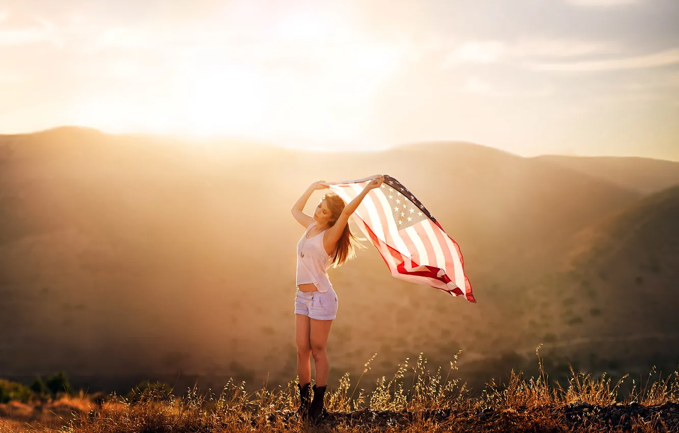 Photo wallpaper girl, mood, flag