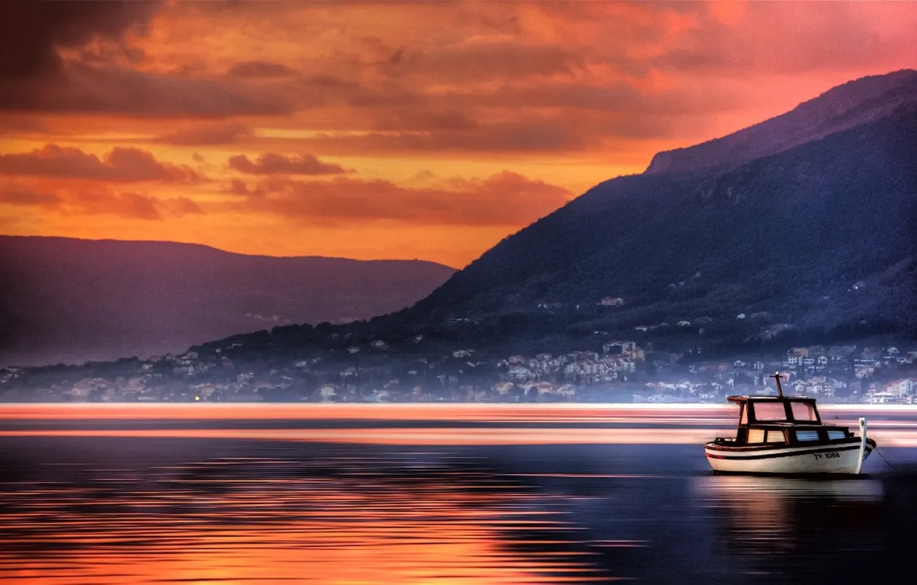 Photo wallpaper the sky, clouds, landscape, sunset, mountains, nature, lake