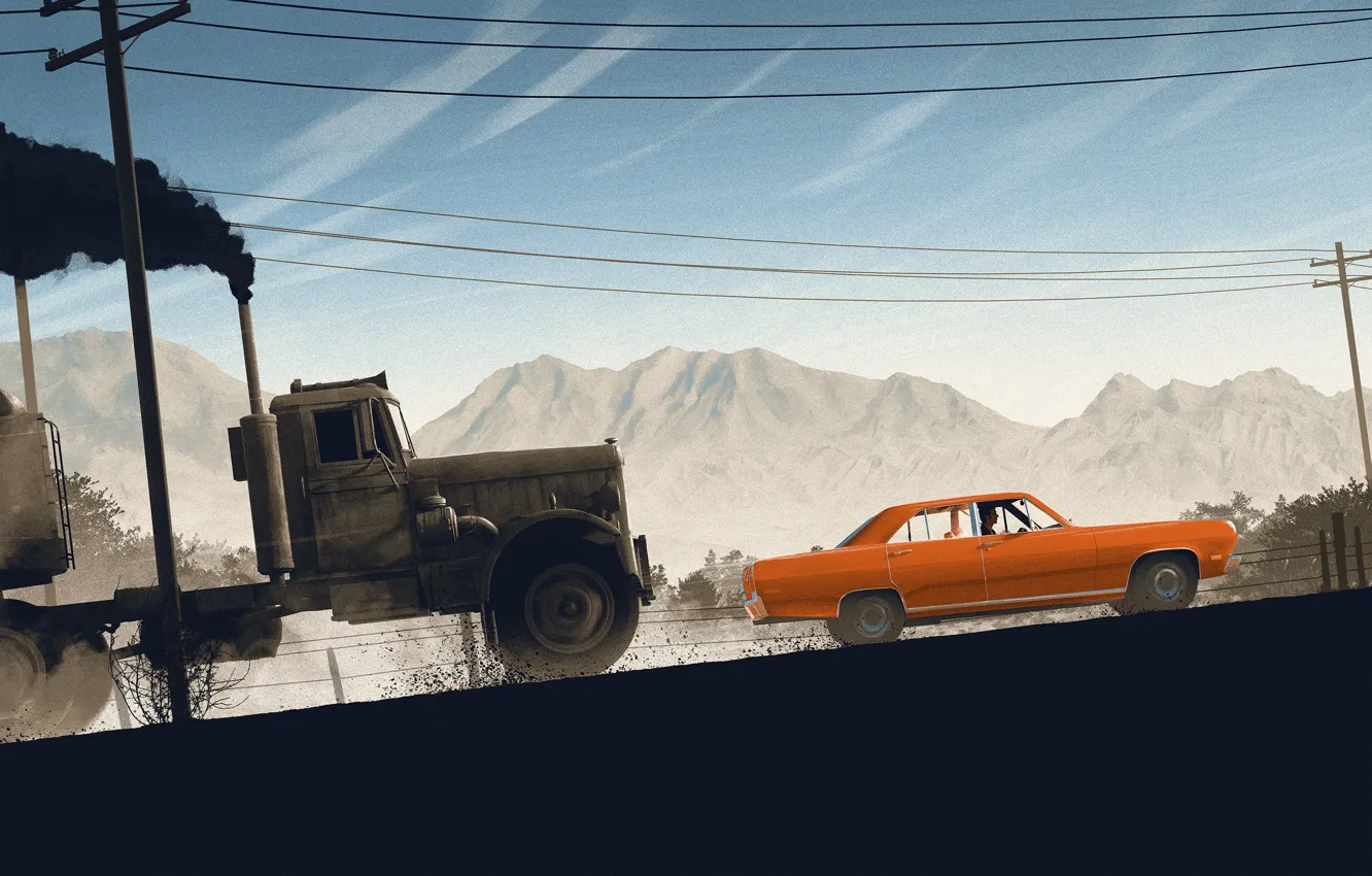Photo wallpaper Auto, Machine, Truck, Chase, Movie, Art, Art, The film